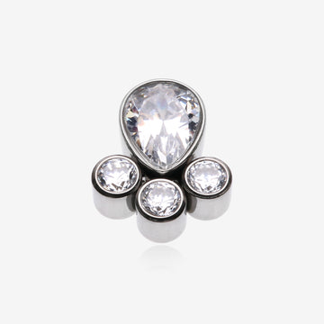 Implant Grade Titanium OneFit Threadless Regal Teardrop Multi-Gem Sparkle Top Part-Clear Gem